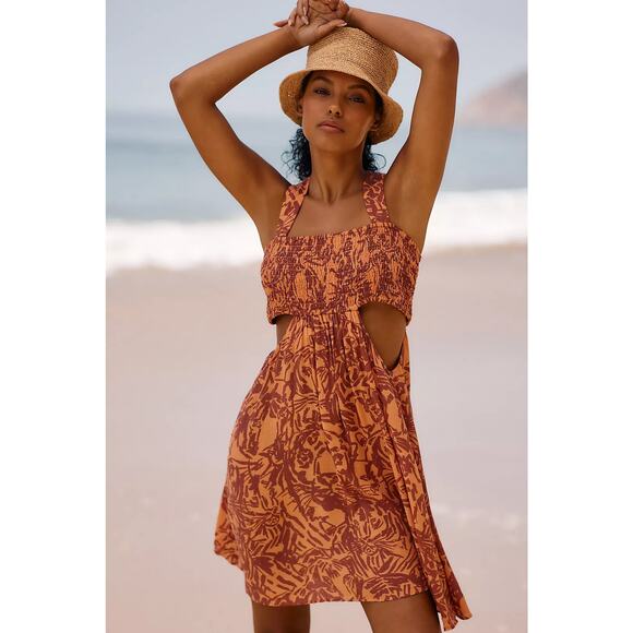 By Anthropologie Piper Bandeau Cutout Mini Dress Tropical Orange Size L Large - Picture 1 of 9